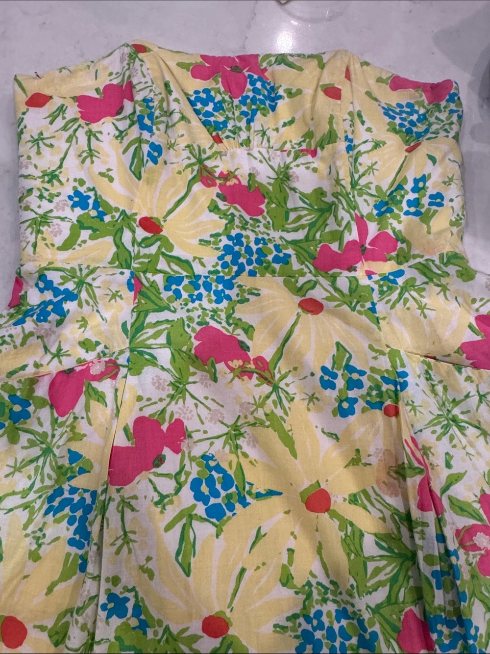 Lily Pulitzer Yellow Floral Casual Dress with Pink & Blue Accents